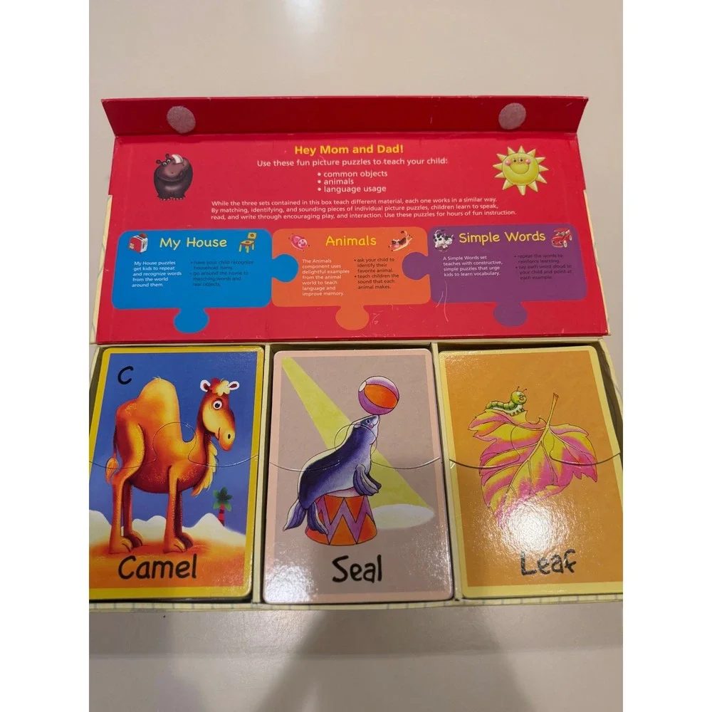 First Words Puzzle Set Kids Educational Learning Game Animals House Simple Words